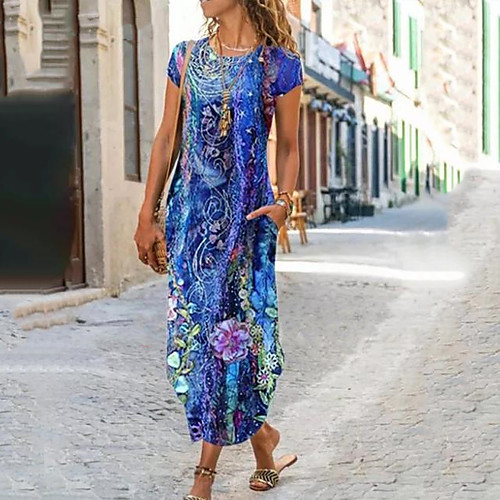 Women's A Line Dress Maxi long Dress Blue Short Sleeve Floral Pocket Print Summer Round Neck Casual 2021 S M L XL XXL 3XL
Women's A Line Dress Maxi long Dress Blue Short Sleeve Floral Pocket Print Summer Round Neck Casual 2021 S M L XL XXL 3XL