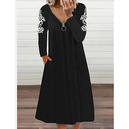 Women's Swing Dress Midi Dress Black Long Sleeve Flower Zipper Spring Summer Elegant 2021 S M L XL XXL
Women's Swing Dress Midi Dress Black Long Sleeve Flower Zipper Spring Summer Elegant 2021 S M L XL XXL