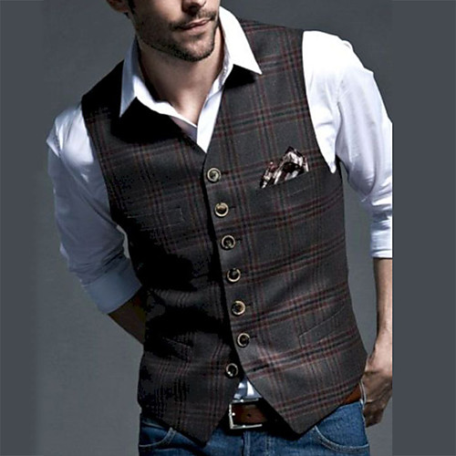 Men's Suit Vest Waistcoat Party Evening Festival Casual Vintage British Plaid Single Breasted One-button Slim Polyester Men's Suit Dark Gray - V Neck
Men's Suit Vest Waistcoat Party Evening Festival Casual Vintage British Plaid Single Breasted One-button Slim Polyester Men's Suit Dark Gray - V Neck