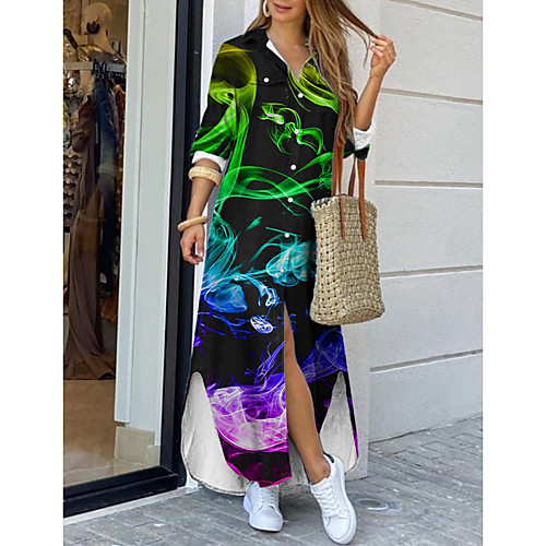 Women's Shirt Dress Maxi long Dress Black Long Sleeve Print Color Gradient Print Spring Summer Shirt Collar Casual 2021 S M L XL XXL 3XL
Women's Shirt Dress Maxi long Dress Black Long Sleeve Print Color Gradient Print Spring Summer Shirt Collar Casual 2021 S M L XL XXL 3XL