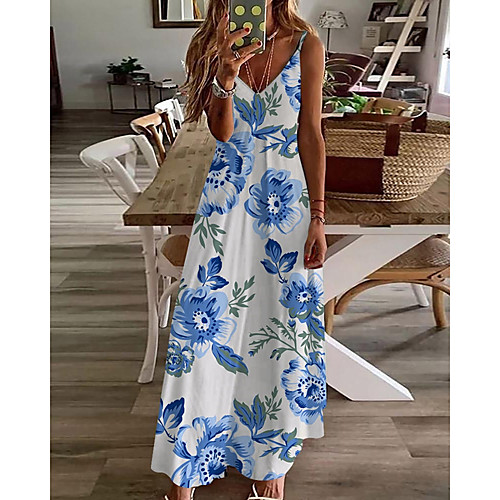 Women's A Line Dress Maxi long Dress Blue Sleeveless Floral Print Summer V Neck Casual 2021 S M L XL XXL 3XL
Women's A Line Dress Maxi long Dress Blue Sleeveless Floral Print Summer V Neck Casual 2021 S M L XL XXL 3XL