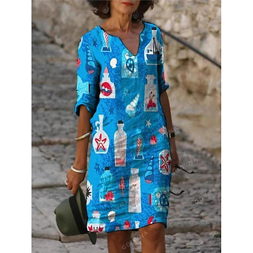 Women's Shift Dress Knee Length Dress Blue Green White Light Blue Half Sleeve Print Spring Summer Casual 2021 S M L XL XXL XXXL
Women's Shift Dress Knee Length Dress Blue Green White Light Blue Half Sleeve Print Spring Summer Casual 2021 S M L XL XXL XXXL