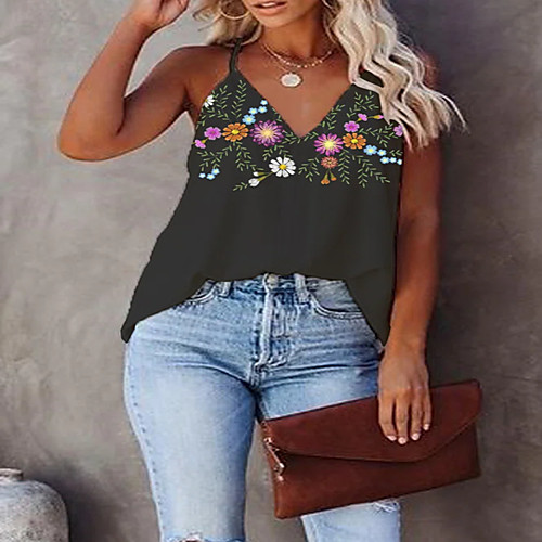 Women's Holiday Floral Theme Camisole Tank Top Vest Floral Print V Neck Basic Streetwear Boho Tops Black
Women's Holiday Floral Theme Camisole Tank Top Vest Floral Print V Neck Basic Streetwear Boho Tops Black