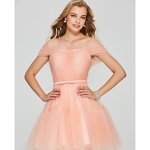 A-Line Flirty Minimalist Engagement Cocktail Party Dress Illusion Neck Short Sleeve Short / Mini Tulle with Bow(s) 2021
A-Line Flirty Minimalist Engagement Cocktail Party Dress Illusion Neck Short Sleeve Short / Mini Tulle with Bow(s) 2021