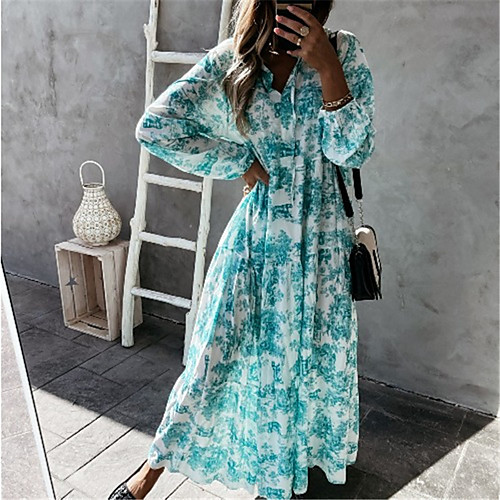 Women's Shift Dress Maxi long Dress Blue Gray Green Red Long Sleeve Floral Print Fall Summer V Neck Casual 2021 S M L XL XXL
Women's Shift Dress Maxi long Dress Blue Gray Green Red Long Sleeve Floral Print Fall Summer V Neck Casual 2021 S M L XL XXL