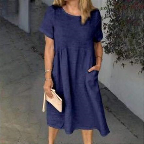 Women's Loose Midi Dress Blushing Pink White Dark Blue Short Sleeve Solid Color Classic Style Pocket Spring Summer Round Neck Casual 2021 S M L XL XXL XXXL
Women's Loose Midi Dress Blushing Pink White Dark Blue Short Sleeve Solid Color Classic Style Pocket Spring Summer Round Neck Casual 2021 S M L XL XXL XXXL