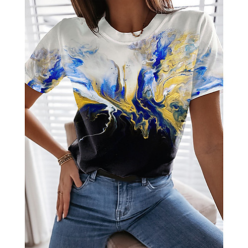 Women's Abstract Painting T shirt Graphic Color Block Print Round Neck Basic Tops Blue
Women's Abstract Painting T shirt Graphic Color Block Print Round Neck Basic Tops Blue