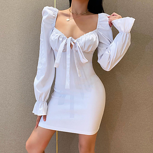 Women's Sheath Dress Short Mini Dress White Black Long Sleeve Solid Color Lace up Fall Summer V Neck Casual Sexy 2021 S M L
Women's Sheath Dress Short Mini Dress White Black Long Sleeve Solid Color Lace up Fall Summer V Neck Casual Sexy 2021 S M L