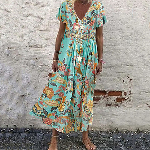 Women's A Line Dress Maxi long Dress Blue Short Sleeve Floral Print Summer V Neck Casual 2021 S M L XL XXL
Women's A Line Dress Maxi long Dress Blue Short Sleeve Floral Print Summer V Neck Casual 2021 S M L XL XXL