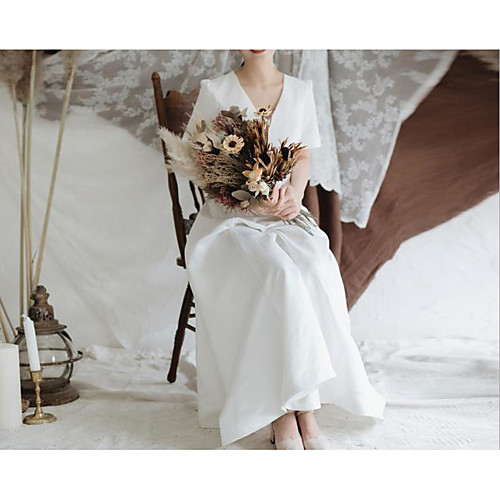 A-Line Wedding Dresses V Neck Ankle Length Satin Short Sleeve Simple Vintage Little White Dress 1950s with 2021
A-Line Wedding Dresses V Neck Ankle Length Satin Short Sleeve Simple Vintage Little White Dress 1950s with 2021