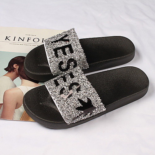 Women's Slippers & Flip-Flops Flat Heel Open Toe Daily Home PVC Solid Colored Silver Gold Black
Women's Slippers & Flip-Flops Flat Heel Open Toe Daily Home PVC Solid Colored Silver Gold Black