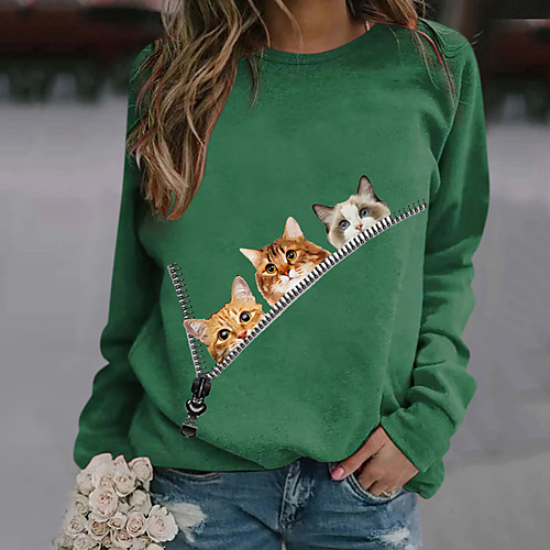 Women's 3D Cat Painting T shirt Cat 3D Animal Long Sleeve Print Round Neck Basic Tops Gray Green White
Women's 3D Cat Painting T shirt Cat 3D Animal Long Sleeve Print Round Neck Basic Tops Gray Green White