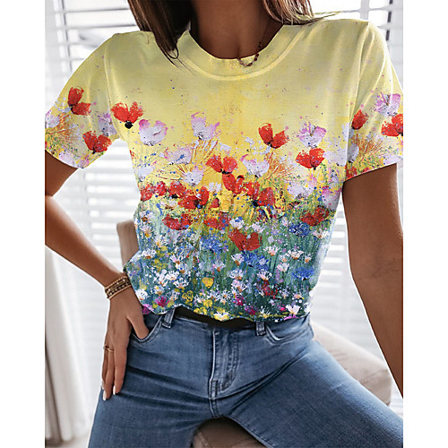 Women's Floral Theme Painting T shirt Floral Graphic Print Round Neck Basic Tops Yellow
Women's Floral Theme Painting T shirt Floral Graphic Print Round Neck Basic Tops Yellow