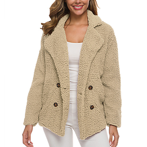 women's open front fleece fluffy jacket oversized casual lapel coat with pockets, khaki, s
women's open front fleece fluffy jacket oversized casual lapel coat with pockets, khaki, s