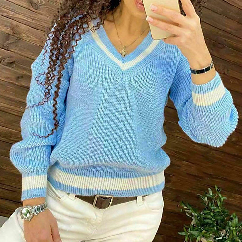 Women's Basic Casual Classic Style Stripes Pullover Sweater Long Sleeve Sweater Cardigans V Neck Fall Winter Blue Purple Orange
Women's Basic Casual Classic Style Stripes Pullover Sweater Long Sleeve Sweater Cardigans V Neck Fall Winter Blue Purple Orange