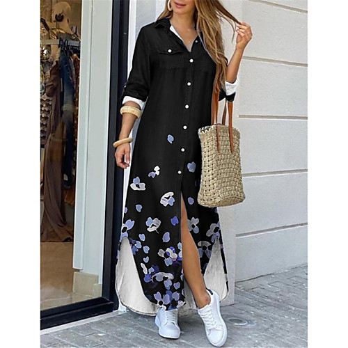 Women's Shirt Dress Maxi long Dress Black Long Sleeve Floral Print Print Spring Summer Shirt Collar Casual 2021 S M L XL XXL 3XL
Women's Shirt Dress Maxi long Dress Black Long Sleeve Floral Print Print Spring Summer Shirt Collar Casual 2021 S M L XL XXL 3XL