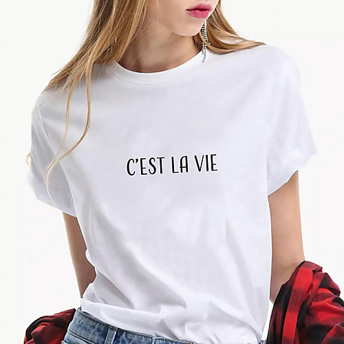 Women's Painting T shirt C'est La Vie Print Round Neck Basic Tops Cotton Blue White Black
Women's Painting T shirt C'est La Vie Print Round Neck Basic Tops Cotton Blue White Black