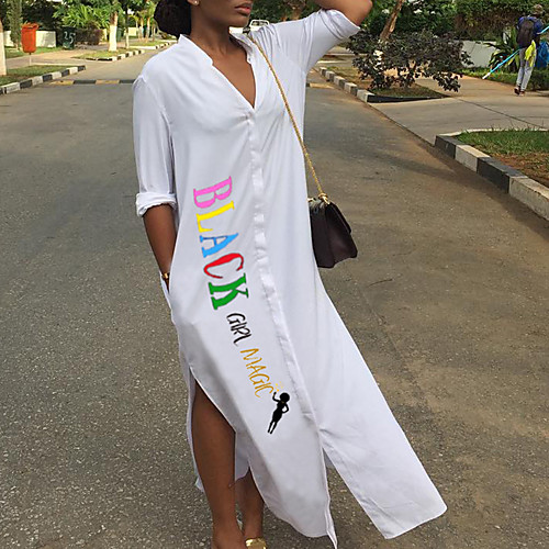 Women's Shirt Dress Maxi long Dress Yellow White 3/4 Length Sleeve Text Split Spring Summer V Neck Casual 2021 S M L XL XXL XXXL
Women's Shirt Dress Maxi long Dress Yellow White 3/4 Length Sleeve Text Split Spring Summer V Neck Casual 2021 S M L XL XXL XXXL