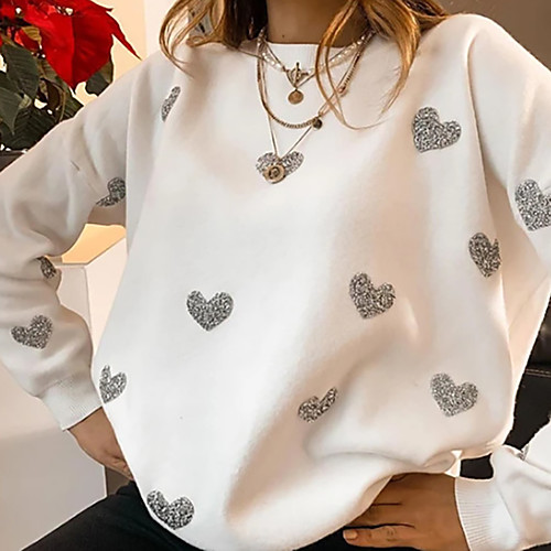 

Women's Stylish Knitted Geometric Sweater Long Sleeve Sweater Cardigans Crew Neck Fall Spring White