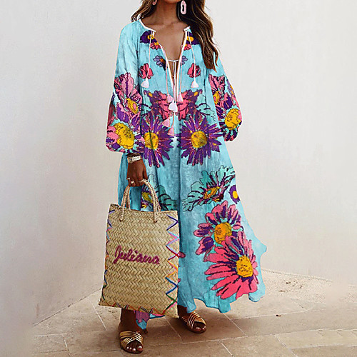 Women's Swing Dress Maxi long Dress Blue Purple Green Long Sleeve Floral Print Summer V Neck Elegant Casual 2021 S M L XL XXL
Women's Swing Dress Maxi long Dress Blue Purple Green Long Sleeve Floral Print Summer V Neck Elegant Casual 2021 S M L XL XXL