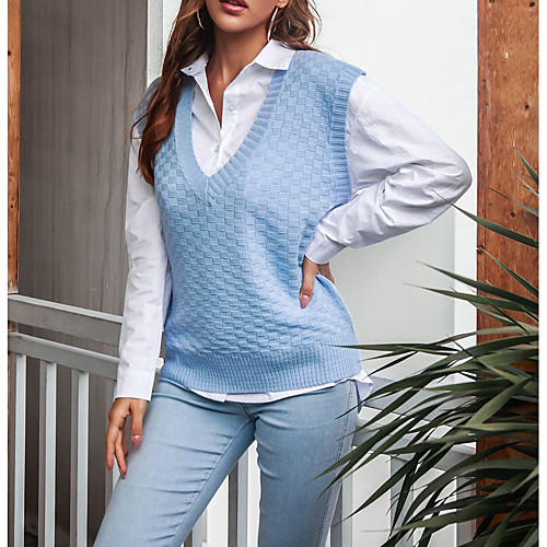 Women's Casual Modern Style Solid Color Pullover Vest Sweater Sleeveless Loose Sweater Cardigans V Neck Fall Winter Blue Gray White
Women's Casual Modern Style Solid Color Pullover Vest Sweater Sleeveless Loose Sweater Cardigans V Neck Fall Winter Blue Gray White