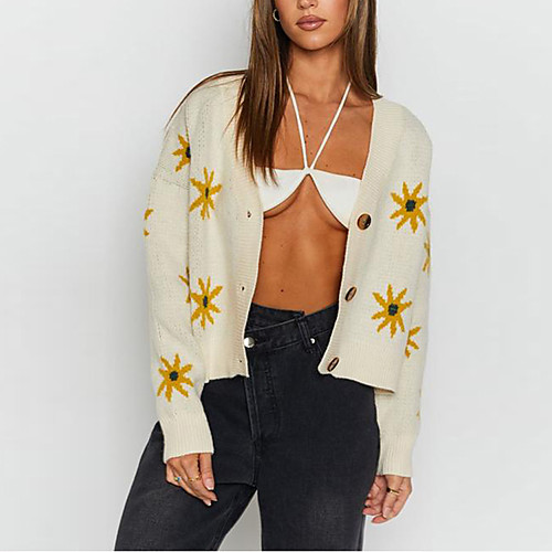 Women's Stylish Knitted Floral Cardigan Sweater Long Sleeve Sweater Cardigans V Neck Fall Spring Blue Blushing Pink Green
Women's Stylish Knitted Floral Cardigan Sweater Long Sleeve Sweater Cardigans V Neck Fall Spring Blue Blushing Pink Green