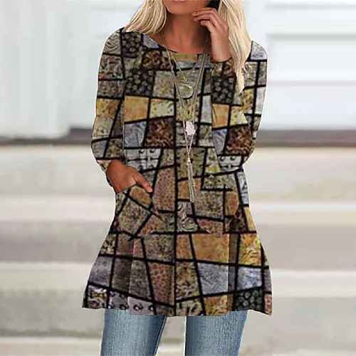 Women's Shift Dress Short Mini Dress Brown Long Sleeve Print Plaid Pocket Print Fall Round Neck Casual 2021 S M L XL XXL 3XL
Women's Shift Dress Short Mini Dress Brown Long Sleeve Print Plaid Pocket Print Fall Round Neck Casual 2021 S M L XL XXL 3XL