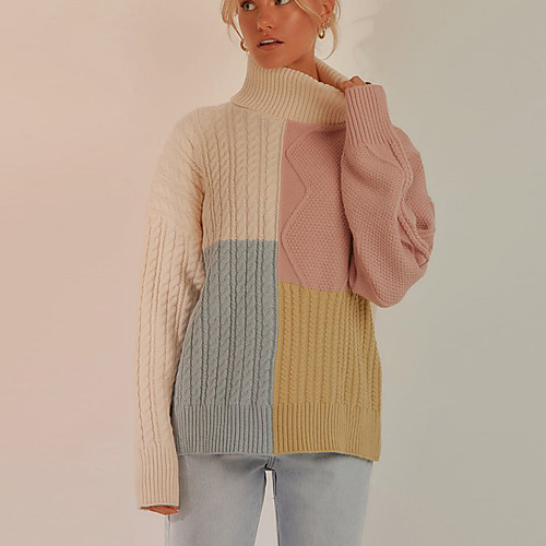 Women's Stylish Knitted Color Block Pullover Sweater Long Sleeve Sweater Cardigans Turtleneck Fall Spring Blue Yellow Blushing Pink
Women's Stylish Knitted Color Block Pullover Sweater Long Sleeve Sweater Cardigans Turtleneck Fall Spring Blue Yellow Blushing Pink