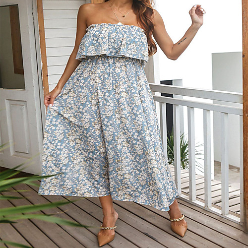Women's Swing Dress Maxi long Dress Light Blue Brown Short Sleeve Flower Ruffle Spring Summer Off Shoulder Casual 2021 S M L XL
Women's Swing Dress Maxi long Dress Light Blue Brown Short Sleeve Flower Ruffle Spring Summer Off Shoulder Casual 2021 S M L XL