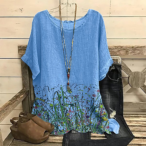 Women's Blouse Shirt Floral Print Round Neck Basic Streetwear Tops Blue Blushing Pink Gray
Women's Blouse Shirt Floral Print Round Neck Basic Streetwear Tops Blue Blushing Pink Gray