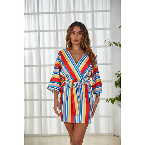 LITB Basic Women's V Neck Sundress Half Sleeve Dress Knee Length Striped Batwing Sleeve Lace up Elegant
LITB Basic Women's V Neck Sundress Half Sleeve Dress Knee Length Striped Batwing Sleeve Lace up Elegant