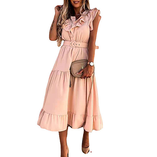 Women's A Line Dress Midi Dress Beige Light Blue Sleeveless Solid Color Ruffle Summer V Neck Casual 2021 S M L XL XXL 3XL
Women's A Line Dress Midi Dress Beige Light Blue Sleeveless Solid Color Ruffle Summer V Neck Casual 2021 S M L XL XXL 3XL
