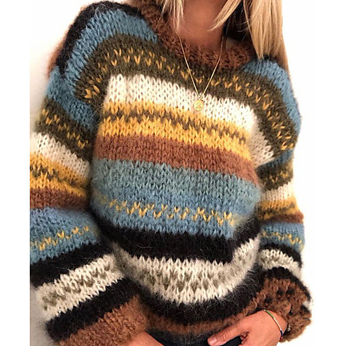 Women's Stylish Knitted Striped Pullover Sweater Long Sleeve Sweater Cardigans Crew Neck Fall Winter Blue Purple Green
Women's Stylish Knitted Striped Pullover Sweater Long Sleeve Sweater Cardigans Crew Neck Fall Winter Blue Purple Green