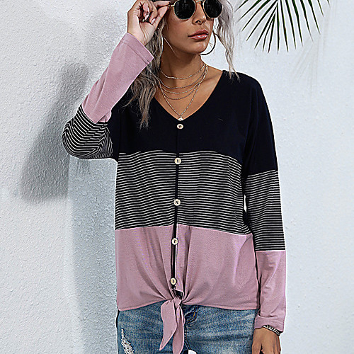 Women's Blouse Shirt Striped Color Block Long Sleeve Lace up Patchwork Button V Neck Basic Streetwear Tops Black
Women's Blouse Shirt Striped Color Block Long Sleeve Lace up Patchwork Button V Neck Basic Streetwear Tops Black