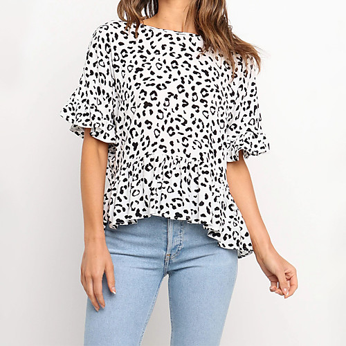 Women's Blouse Shirt Leopard Ruffle Print Round Neck Basic Streetwear Tops White
Women's Blouse Shirt Leopard Ruffle Print Round Neck Basic Streetwear Tops White