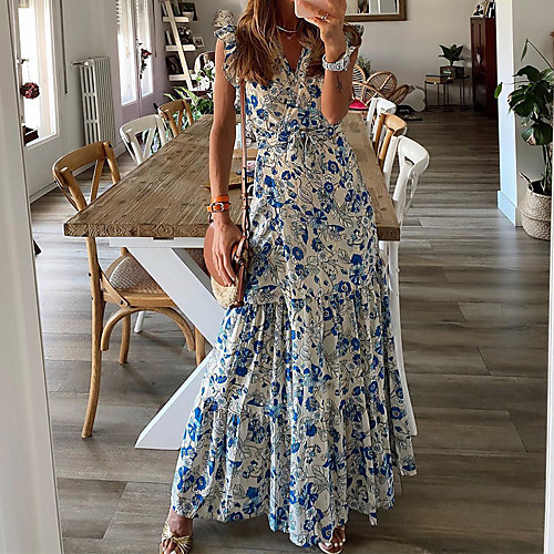 Women's Swing Dress Maxi long Dress Blue Red Sleeveless Floral Ruffle Print Summer V Neck Casual 2021 S M L XL
Women's Swing Dress Maxi long Dress Blue Red Sleeveless Floral Ruffle Print Summer V Neck Casual 2021 S M L XL
