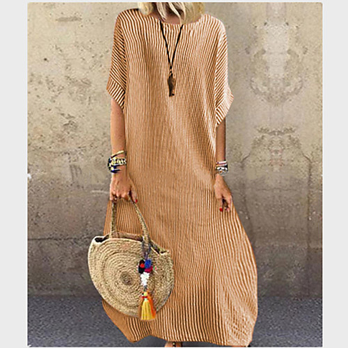 Women's Shift Dress Maxi long Dress Purple Yellow Green Half Sleeve Striped Print Fall Spring Round Neck Ethnic Casual Holiday Loose 2021 S M L XL 2XL 3XL
Women's Shift Dress Maxi long Dress Purple Yellow Green Half Sleeve Striped Print Fall Spring Round Neck Ethnic Casual Holiday Loose 2021 S M L XL 2XL 3XL