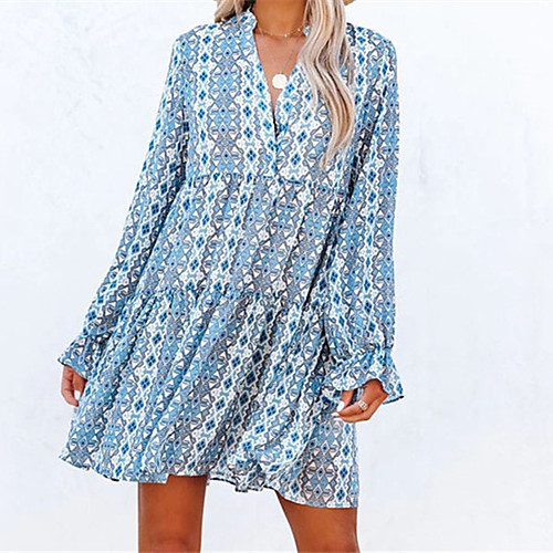 Women's A Line Dress Short Mini Dress Light Blue Long Sleeve Flower Ruffle Spring Summer V Neck Casual 2021 S M L XL XXL XXXL 
Women's A Line Dress Short Mini Dress Light Blue Long Sleeve Flower Ruffle Spring Summer V Neck Casual 2021 S M L XL XXL XXXL