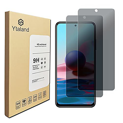 

ytaland privacy screen protector for xiaomi redmi note 10 / note 10s, [2 pack] anti spy anti peep bubble-free tempered glass