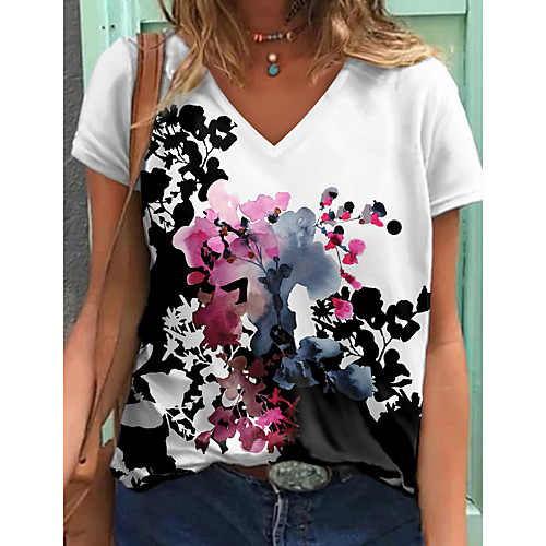 Women's Floral Theme Painting T shirt Floral Graphic Print V Neck Basic Tops Black
Women's Floral Theme Painting T shirt Floral Graphic Print V Neck Basic Tops Black