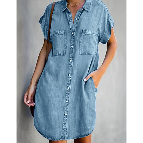 Women's Denim Shirt Dress Short Mini Dress Light Blue Short Sleeve Solid Color Pocket Button Summer Shirt Collar Chic Modern Hot Casual Holiday 2021 S M L XL XXL
Women's Denim Shirt Dress Short Mini Dress Light Blue Short Sleeve Solid Color Pocket Button Summer Shirt Collar Chic Modern Hot Casual Holiday 2021 S M L XL XXL
