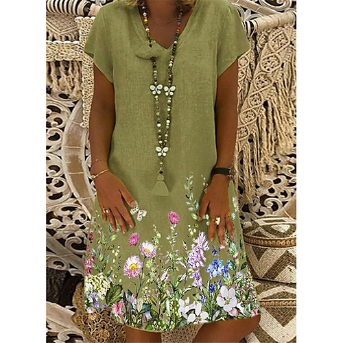 Women's A Line Dress Knee Length Dress Green Short Sleeve Flower Print Spring Summer V Neck Ethnic Style Casual Holiday Loose 2021 S M L XL XXL
Women's A Line Dress Knee Length Dress Green Short Sleeve Flower Print Spring Summer V Neck Ethnic Style Casual Holiday Loose 2021 S M L XL XXL