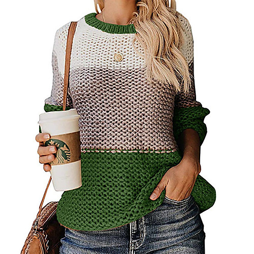 Women's Casual Stripes Pullover Sweater Long Sleeve Sweater Cardigans Round Neck Yellow Gray Green
Women's Casual Stripes Pullover Sweater Long Sleeve Sweater Cardigans Round Neck Yellow Gray Green
