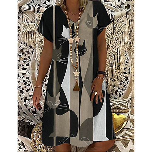 Women's T Shirt Dress Tee Dress Knee Length Dress Black Short Sleeve Cat Animal Print Spring Summer V Neck Casual Holiday 2021 S M L XL XXL 3XL
Women's T Shirt Dress Tee Dress Knee Length Dress Black Short Sleeve Cat Animal Print Spring Summer V Neck Casual Holiday 2021 S M L XL XXL 3XL