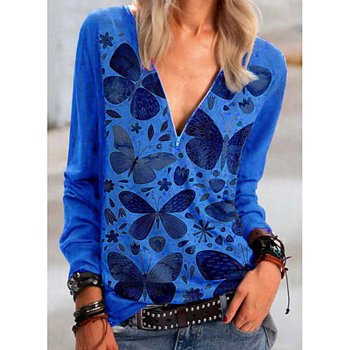 Women's Butterfly Blouse Shirt Butterfly Animal Long Sleeve Quarter Zip Print V Neck Basic Streetwear Tops Blue Purple Gray
Women's Butterfly Blouse Shirt Butterfly Animal Long Sleeve Quarter Zip Print V Neck Basic Streetwear Tops Blue Purple Gray