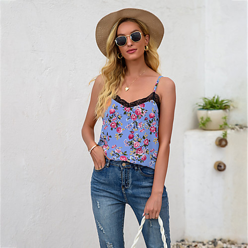 Women's Holiday Floral Theme Camisole Tank Top Vest Floral Lace Trims Print V Neck Basic Streetwear Boho Tops Blue Yellow Black
Women's Holiday Floral Theme Camisole Tank Top Vest Floral Lace Trims Print V Neck Basic Streetwear Boho Tops Blue Yellow Black
