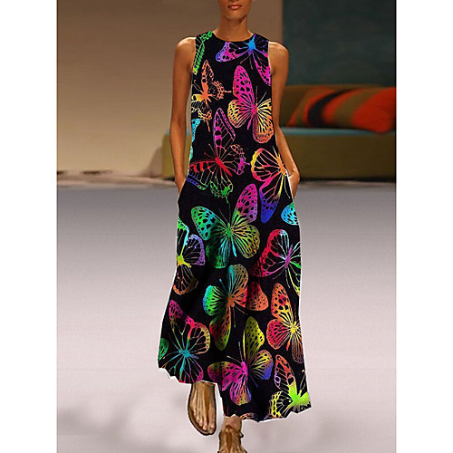 Women's Shift Dress Maxi long Dress Black Sleeveless Butterfly Animal Print Fall Summer Round Neck Casual 2021 S M L XL XXL 3XL
Women's Shift Dress Maxi long Dress Black Sleeveless Butterfly Animal Print Fall Summer Round Neck Casual 2021 S M L XL XXL 3XL
