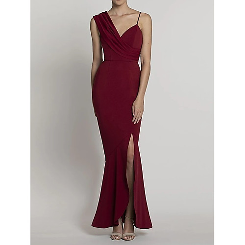 Mermaid / Trumpet Reformation Amante Minimalist Engagement Formal Evening Dress V Neck Sleeveless Ankle Length Satin with Draping Split 2021
Mermaid / Trumpet Reformation Amante Minimalist Engagement Formal Evening Dress V Neck Sleeveless Ankle Length Satin with Draping Split 2021