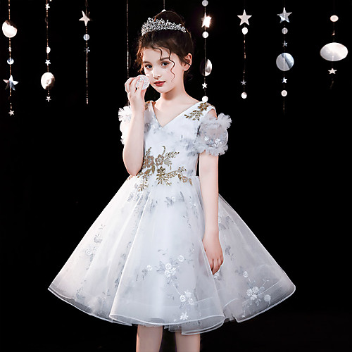 A-Line Knee Length Flower Girl Dresses Party Chiffon Short Sleeve V Neck with Appliques
A-Line Knee Length Flower Girl Dresses Party Chiffon Short Sleeve V Neck with Appliques