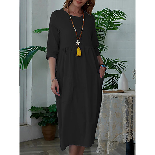 Women's Loose Midi Dress Blue Yellow Blushing Pink Gray Green White Black Rose Red 3/4 Length Sleeve Solid Color Classic Style Summer Round Neck Casual Loose 2021 S M L XL XXL
Women's Loose Midi Dress Blue Yellow Blushing Pink Gray Green White Black Rose Red 3/4 Length Sleeve Solid Color Classic Style Summer Round Neck Casual Loose 2021 S M L XL XXL